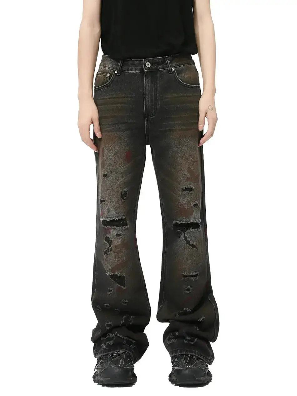Japanese Brand Retro loose casual ripped slightly flared jeans Size US 32 / EU 48 - 1 Thumbnail