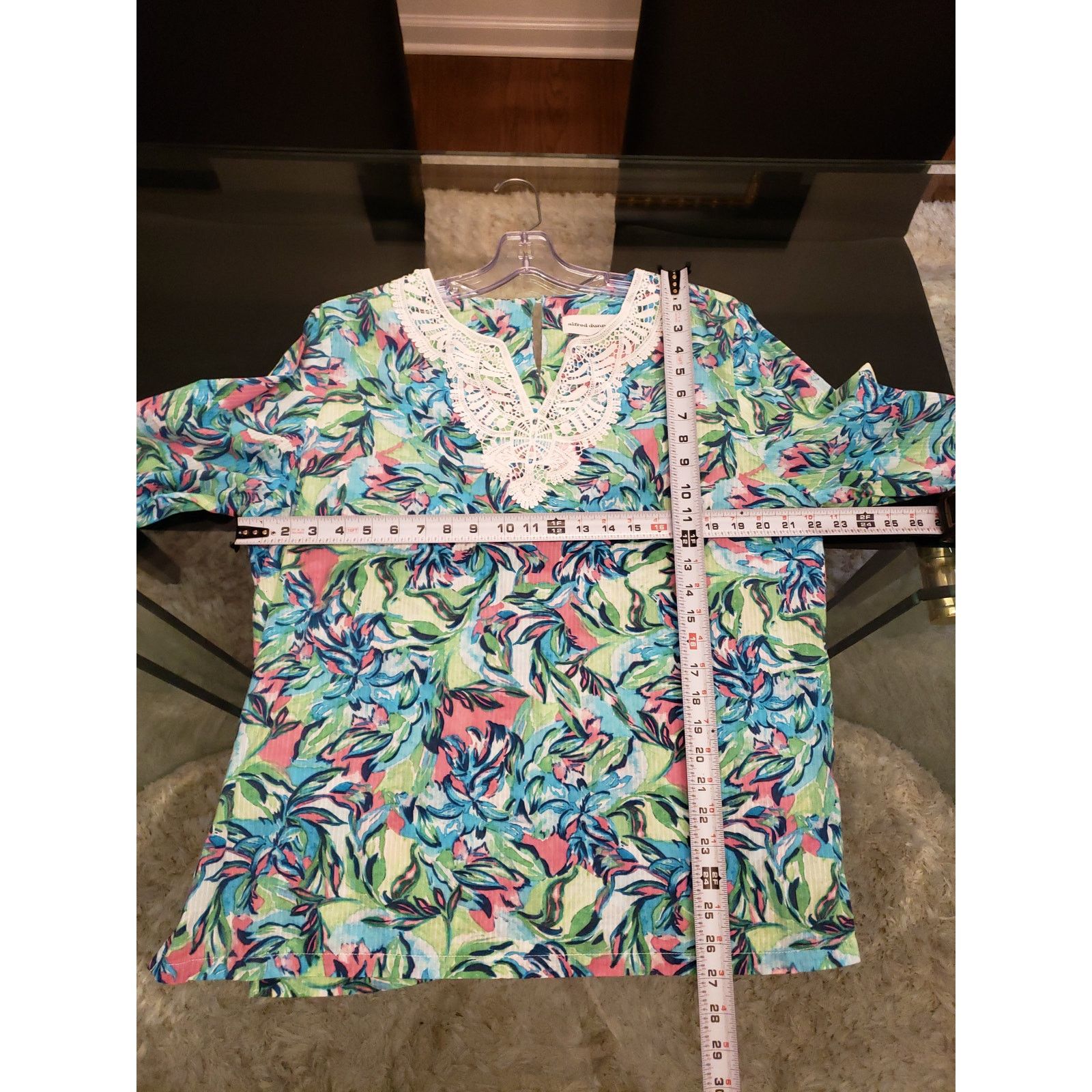 The Unbranded Brand Alfred Dunner L Multicolor V-Neck Floral Cotton Tunic Blouse Size L / US 10 / IT 46 - 13 Thumbnail