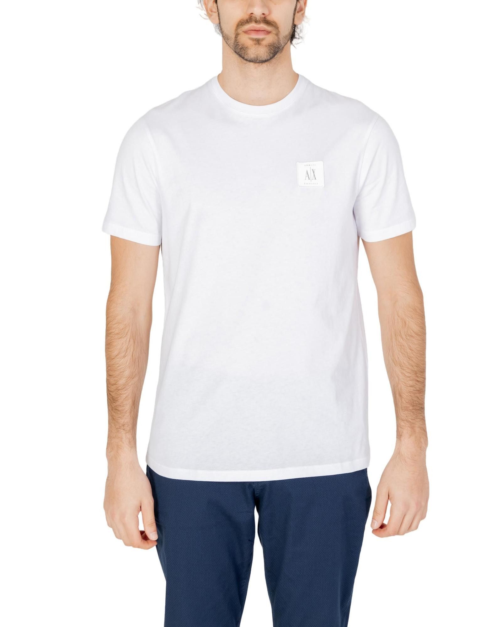 image of Armani Exchange Plain Cotton T-Shirt With Round Neck in White, Men's (Size XL)