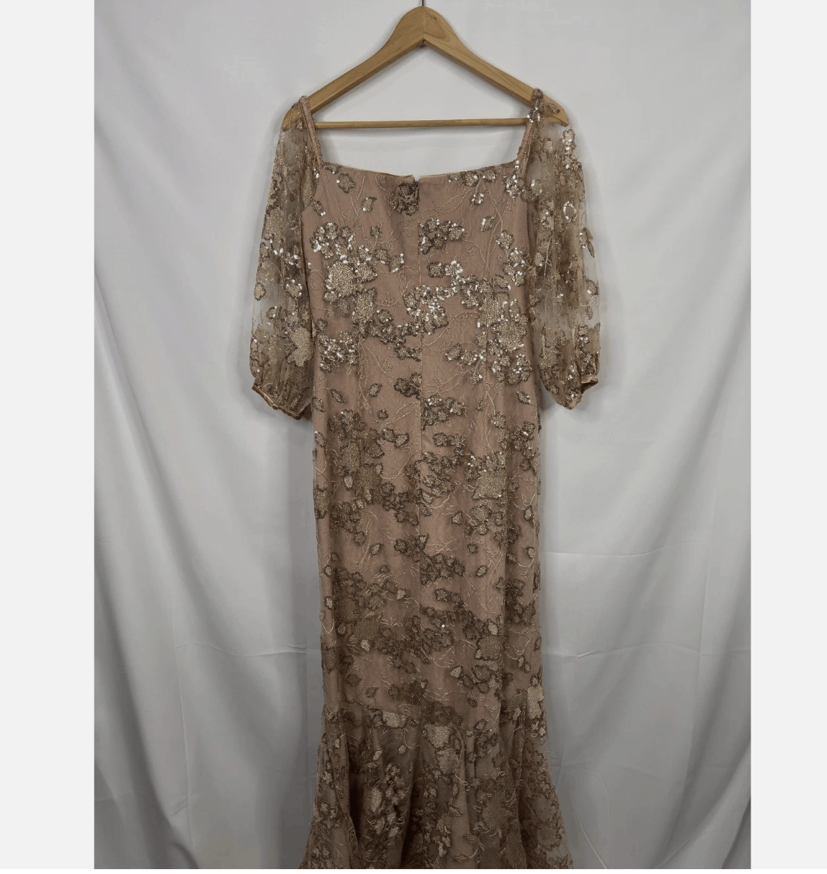 Other Teri Jon Rose Gold Floral Embroidered Sequined Gown Size L / US 10 / IT 46 - 4 Thumbnail