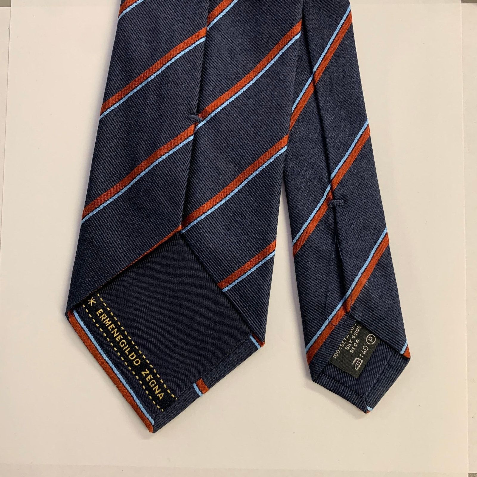 Ermenegildo Zegna ERMENEGILDO ZEGNA Navy Rust Diagonal Stripe Silk Tie Size ONE SIZE - 2 Thumbnail