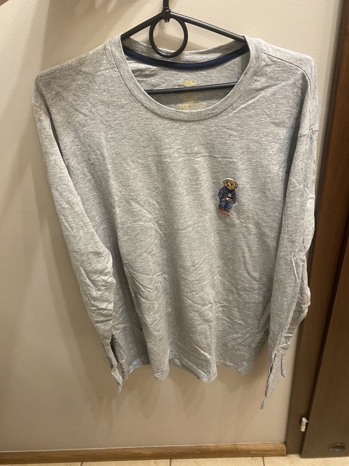 image of Polo Bear Ralph Laurent Mini Logo Lonsleeve in Grey, Men's (Size Large)