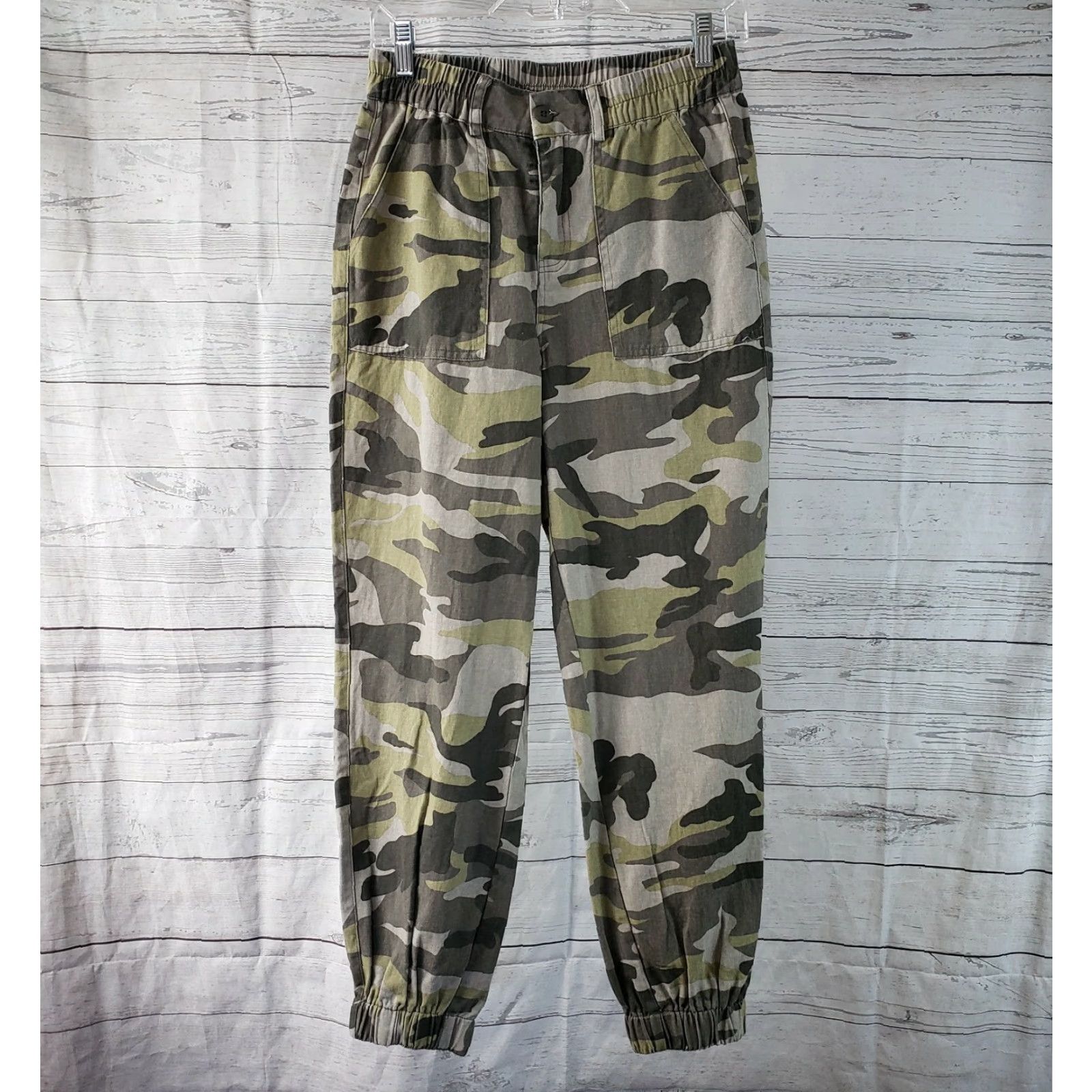 Vintage PS/LA Womens Jogger Pants Small Green Camo High Rise Cotton Size 28" / US 6 / IT 42 - 2 Thumbnail