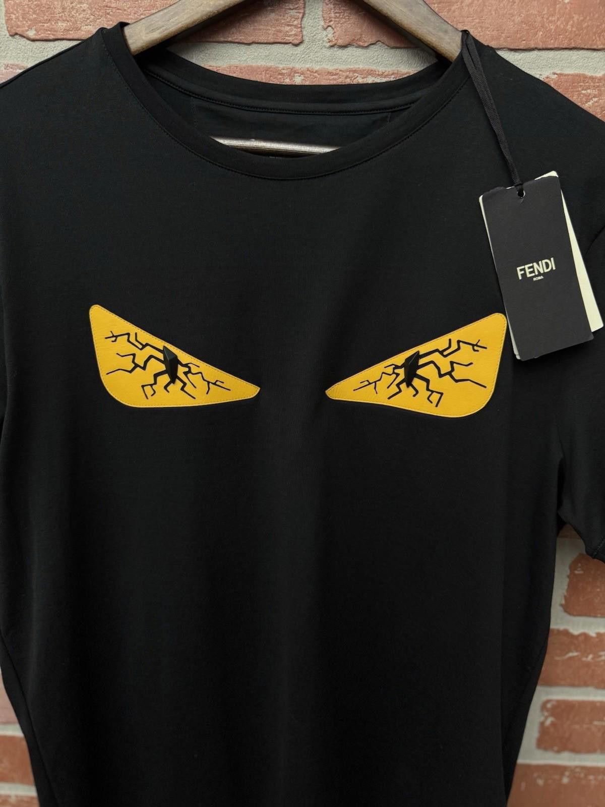 FENDI (Large) Black Cotton Gold Eyes Monster Eye T-Shirt NEW