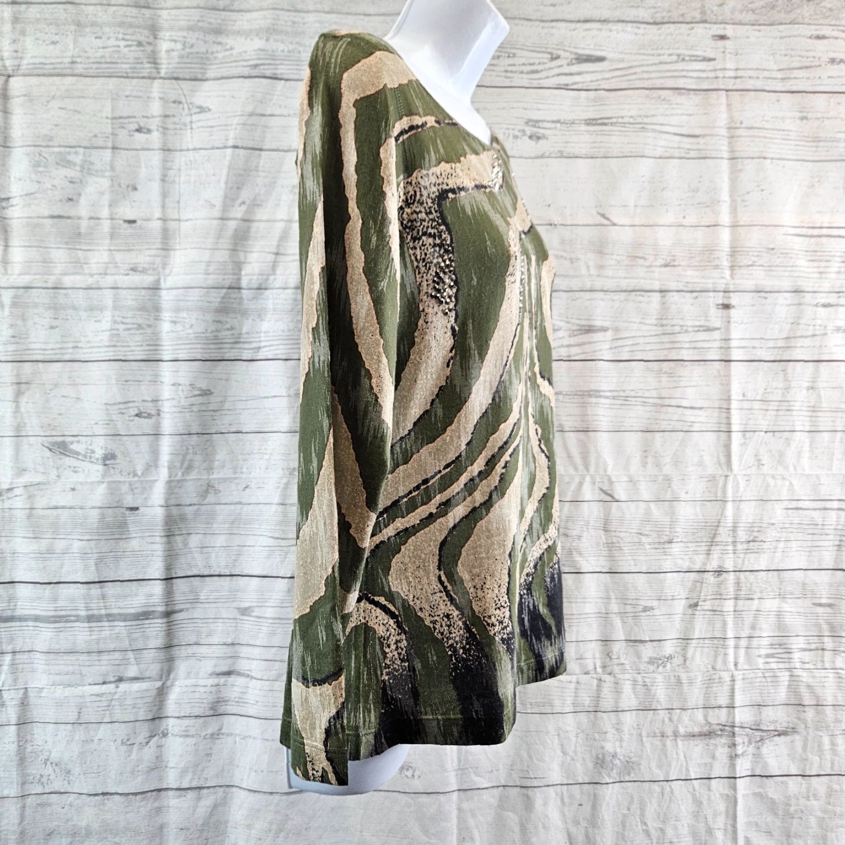 Vintage Nally & Millie Womens Knit Top S Green Long Sleeve Embellished Blouse Size S / US 4 / IT 40 - 3 Thumbnail