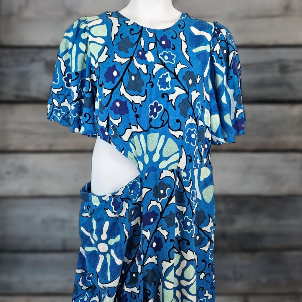 RHODE Rhode x Target Womens Jumpsuit One-Piece Plus 2XL Blue Linen Blend Zinnia Floral Adults Womens Size 40" / US 18 - 1 Thumbnail