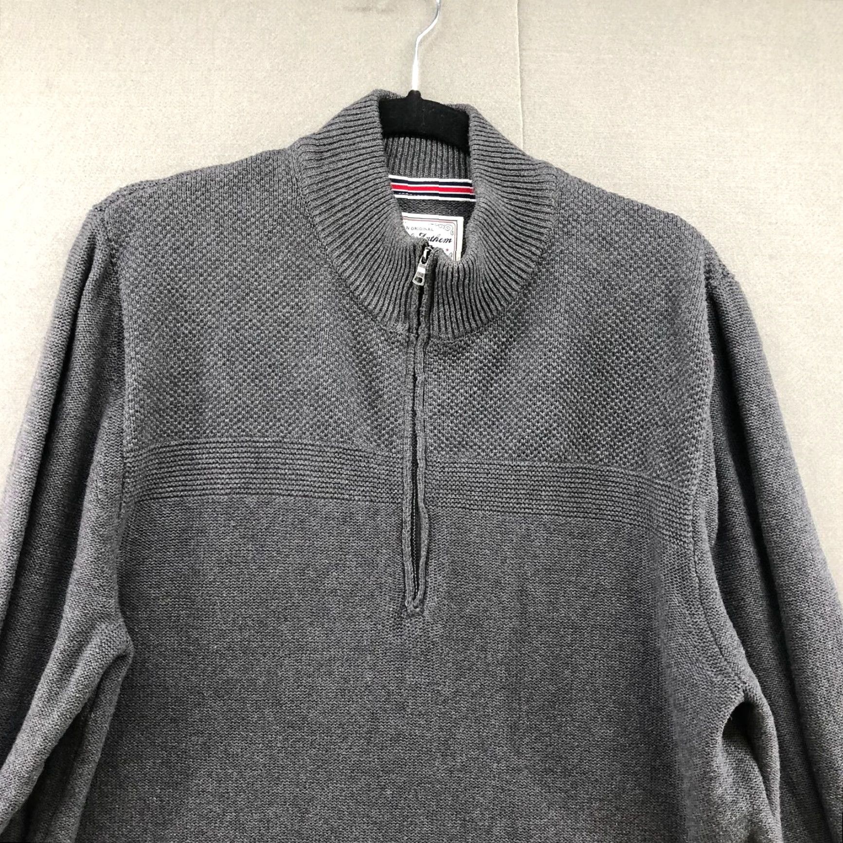 Flag & Anthem Flag & Anthem Sweater Mens L Gray 1/4 Zip Pullover Cotton Knit Textured Knit 1/2 Zip Mock Neck Casual Modern Classic Pullover Mens L Gray Size US L / EU 52-54 / 3 - 4 Thumbnail