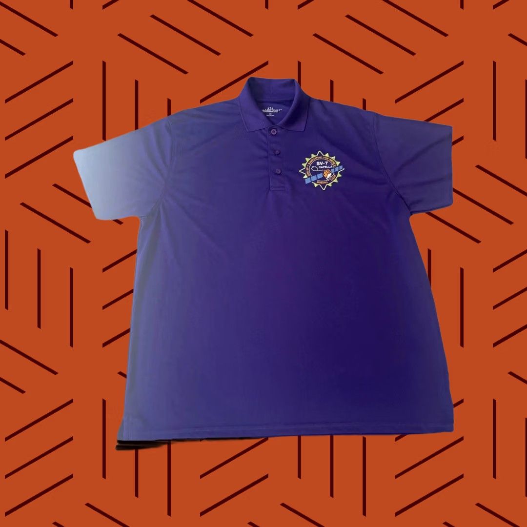 Vintage Boeing USAF GPS IIF SV-7 CAPELLA Navigating Polo Shirt M Purple Graphic Print Logo Shirt Mens Regular Short Sleeve Summer All Seasons Size US M / EU 48-50 / 2 - 1 Thumbnail