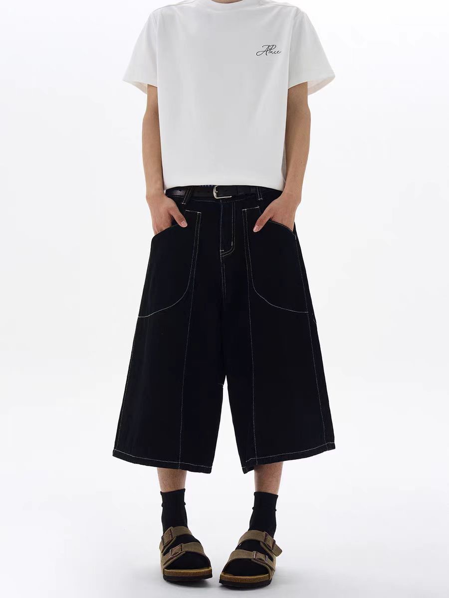 Japanese Brand Vintage brightline black baggy straight leg 7 pants Size US 30 / EU 46 - 2 Thumbnail