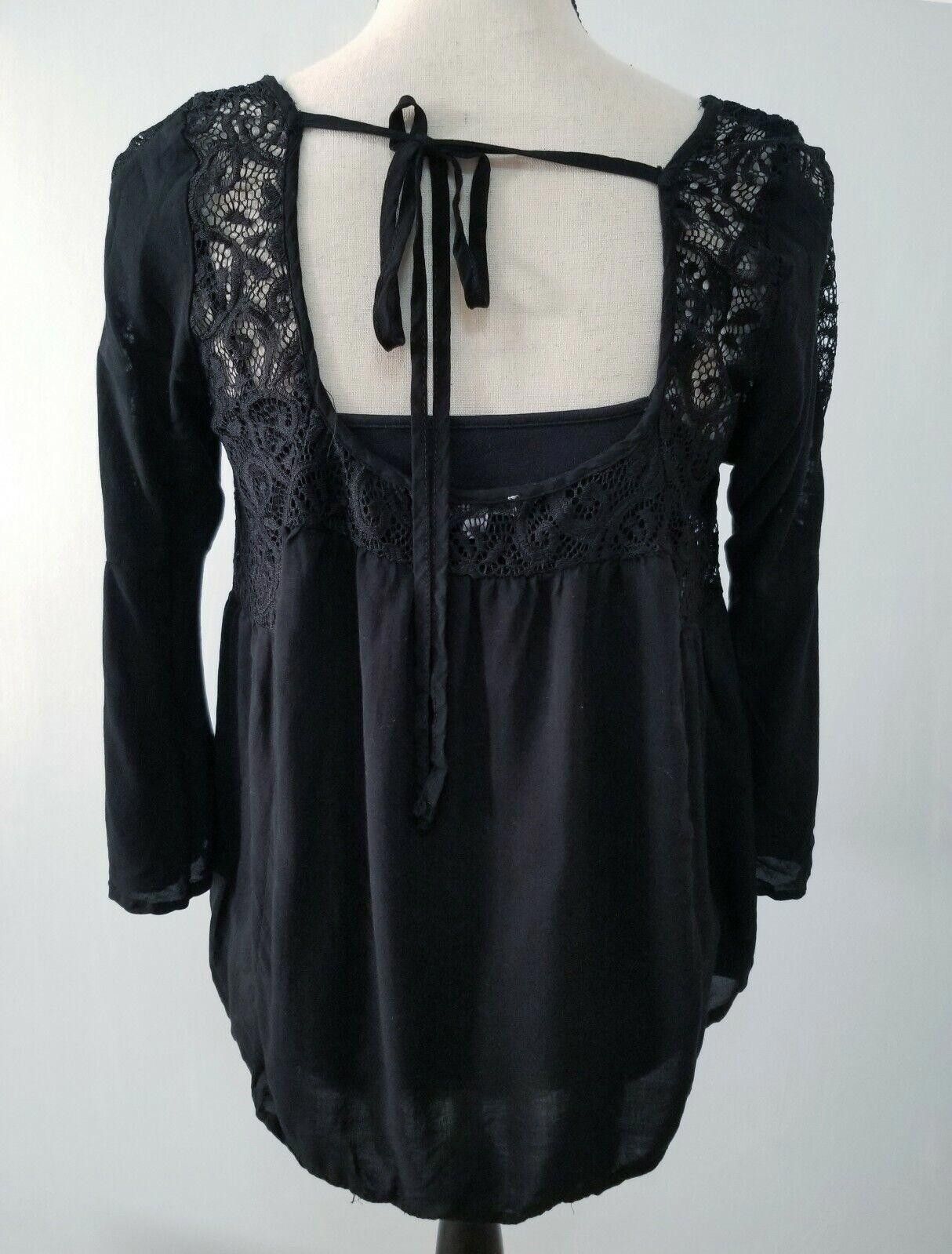Designer Jodifl Top Medium Black Lace Cut Outs 3/4 Sleeve Open Back Size M / US 6-8 / IT 42-44 - 3 Thumbnail