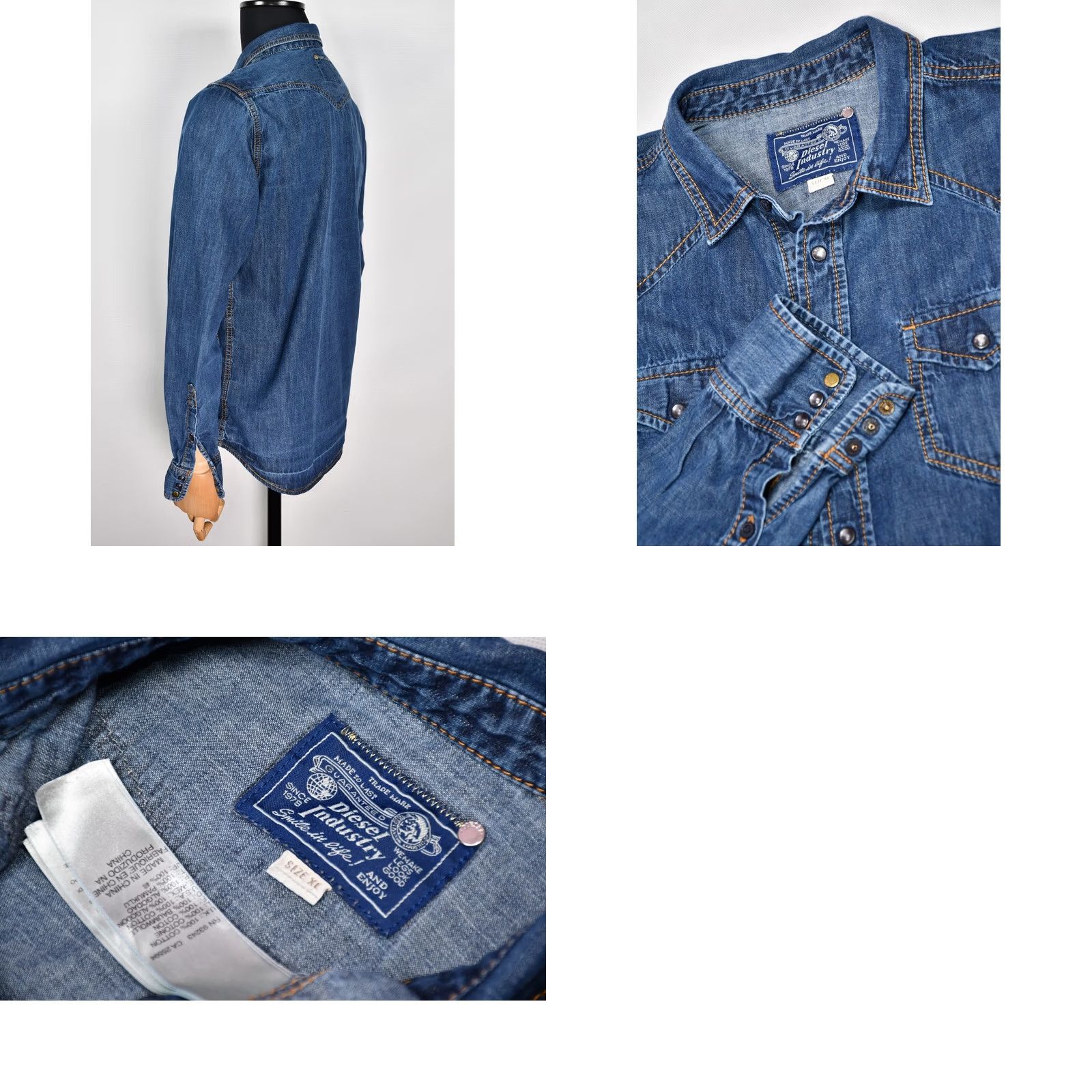 Diesel Diesel Shirt Denim Long Sleeve Slim Fit Snap Pockets Men XL Blue - 100% Cotton, Classic Fit, Button-Up, Casual/Party/Cocktail Size US XL / EU 56 / 4 - 8 Thumbnail