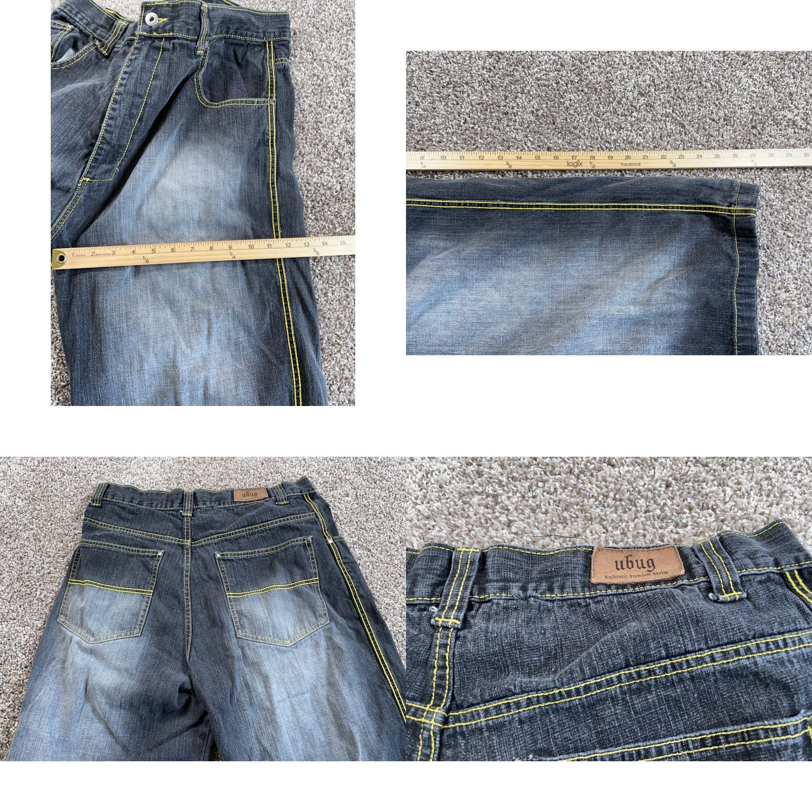 Vintage VINTAGE Ubug Baggy Fit Jean Shorts Bermuda Men 35 x 14 Black Yellow Stitching Denim Cotton Hip Hop Retro 90s Mens Size US 35 - 8 Thumbnail