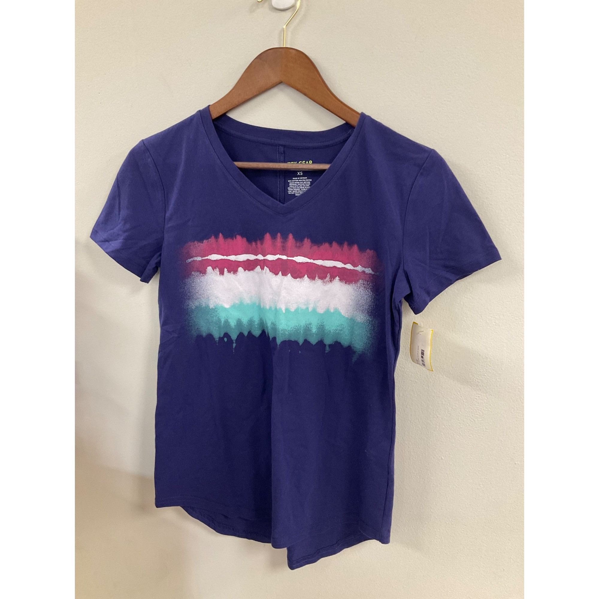 Tek Gear Tek Gear Womens XS V-Neck Tee With Colorful Striped Design Size XS / US 0-2 / IT 36-38 - 2 Thumbnail