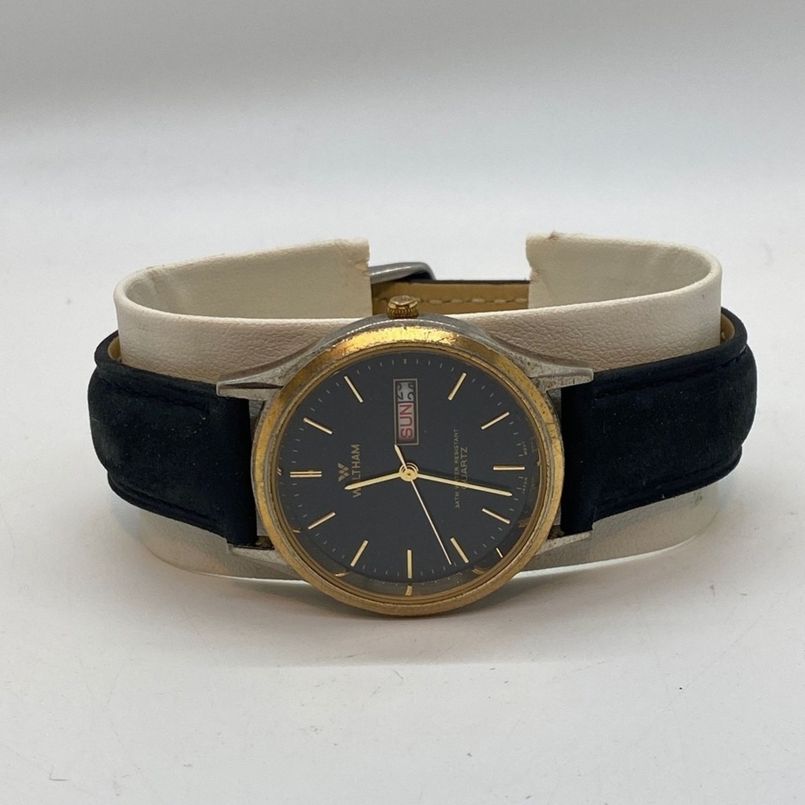 Vintage Waltham Watch Xb810 Daydate Quartz Runs in Black, Men's