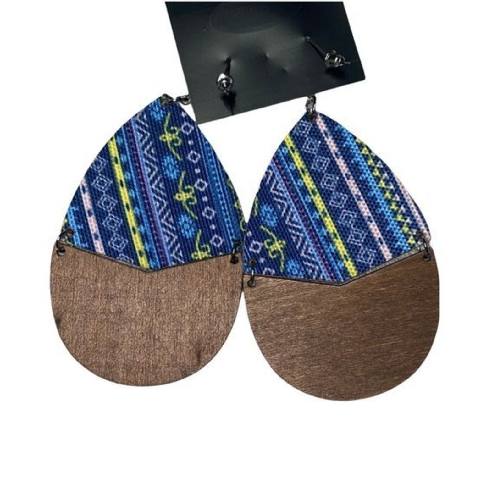 Other NWT Wooden Fabric Covered Boho Aztec Dangle Earrings Blue Size ONE SIZE - 5 Thumbnail