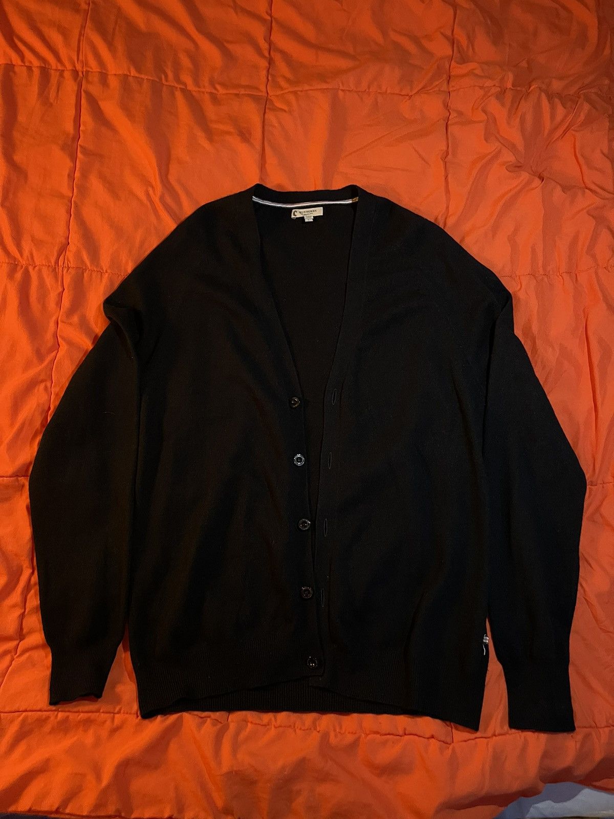 image of Vintage Burberry Cashmere Cardigan in Black, Men's (Size Large)