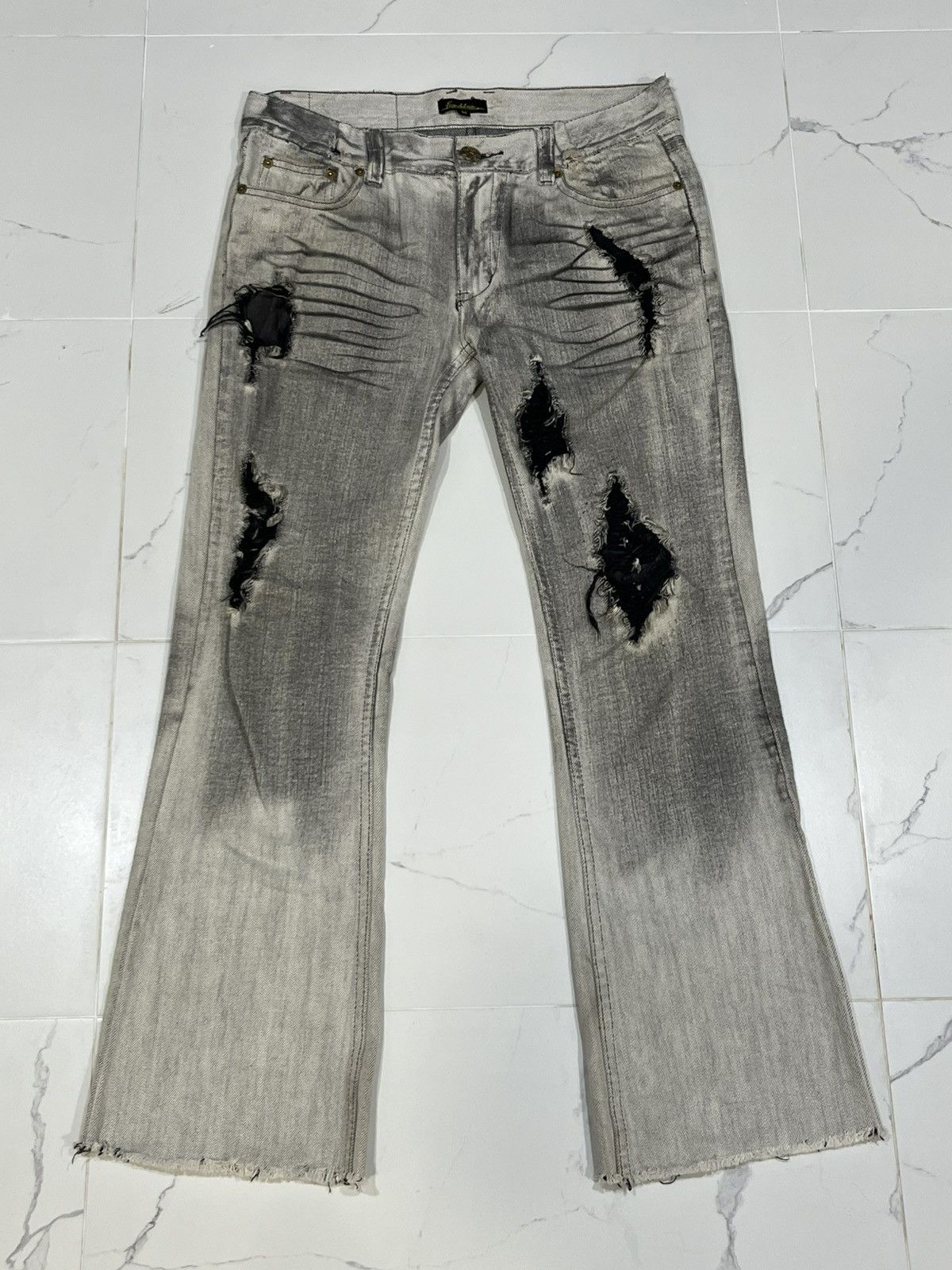 Japanese Brand FLARE💥Japan Brand Ripped Smoke Grey Flared Denim Jeans Size US 32 / EU 48 - 1 Thumbnail