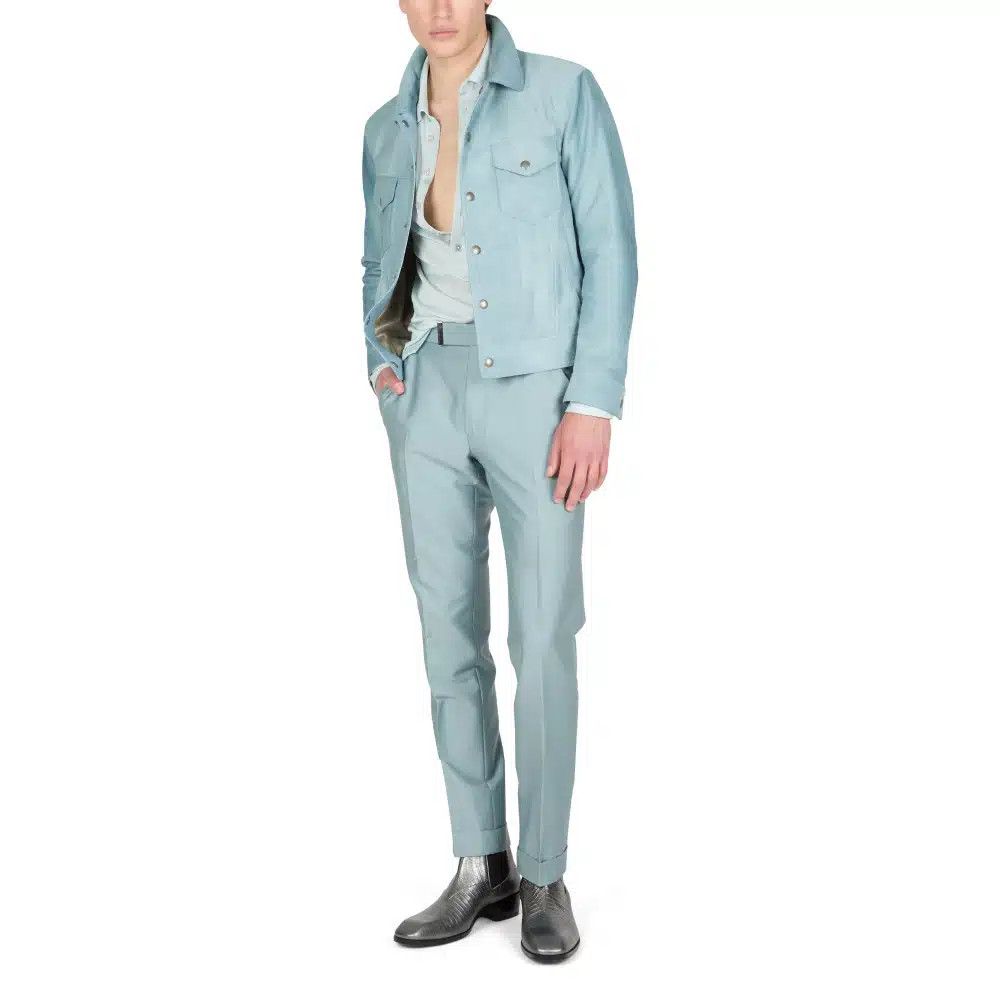 Tom Ford o1sndg0526 JPL010 Ribbed Silk Polo Shirt in Light Blue Size US M / EU 48-50 / 2 - 3 Thumbnail