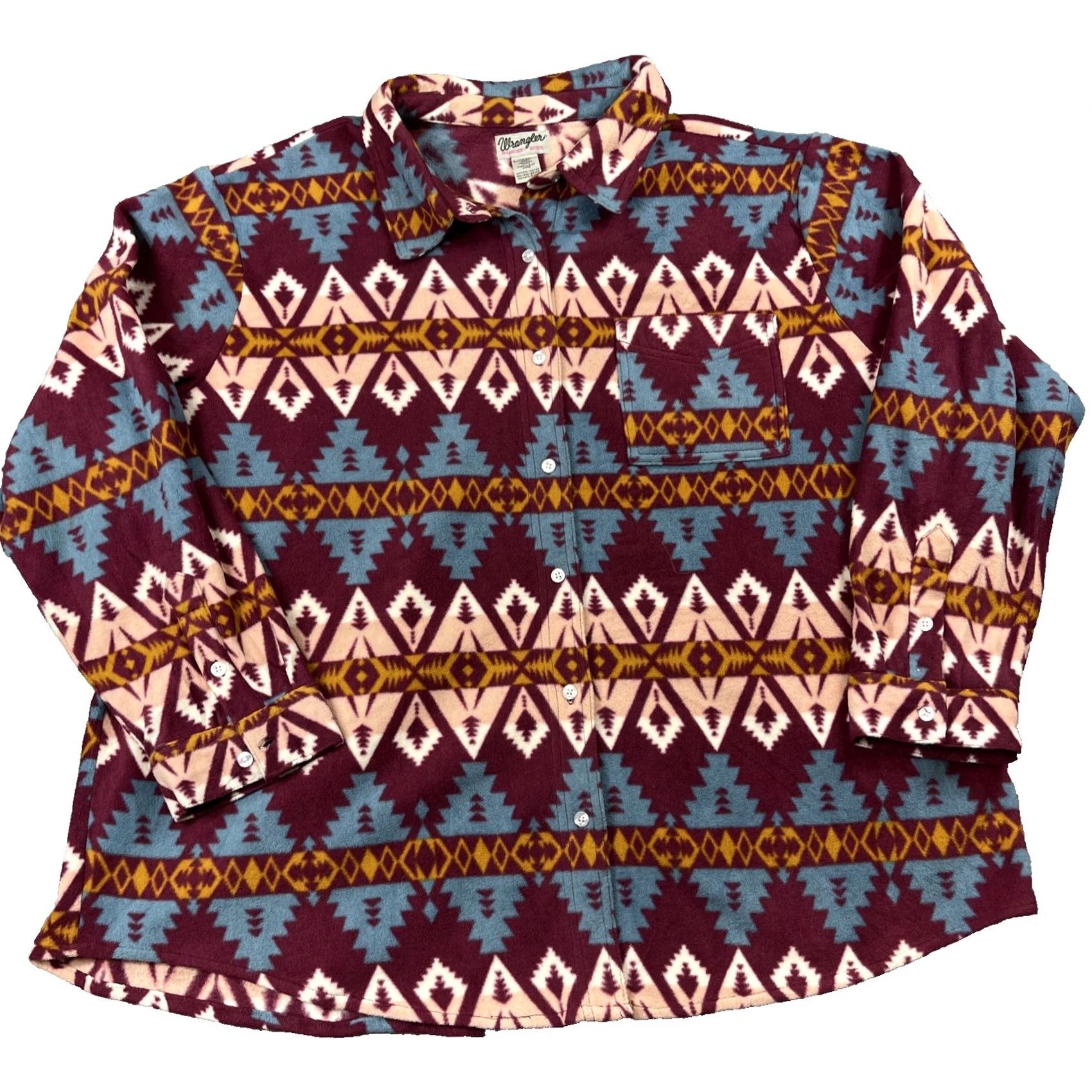 Native VINTAGE Wrangler Wrancher Shirt Womens 3X Western Fleece Jacket Southwest Aztec Native Size XXL / US 16-18 / IT 52-54 - 2 Thumbnail
