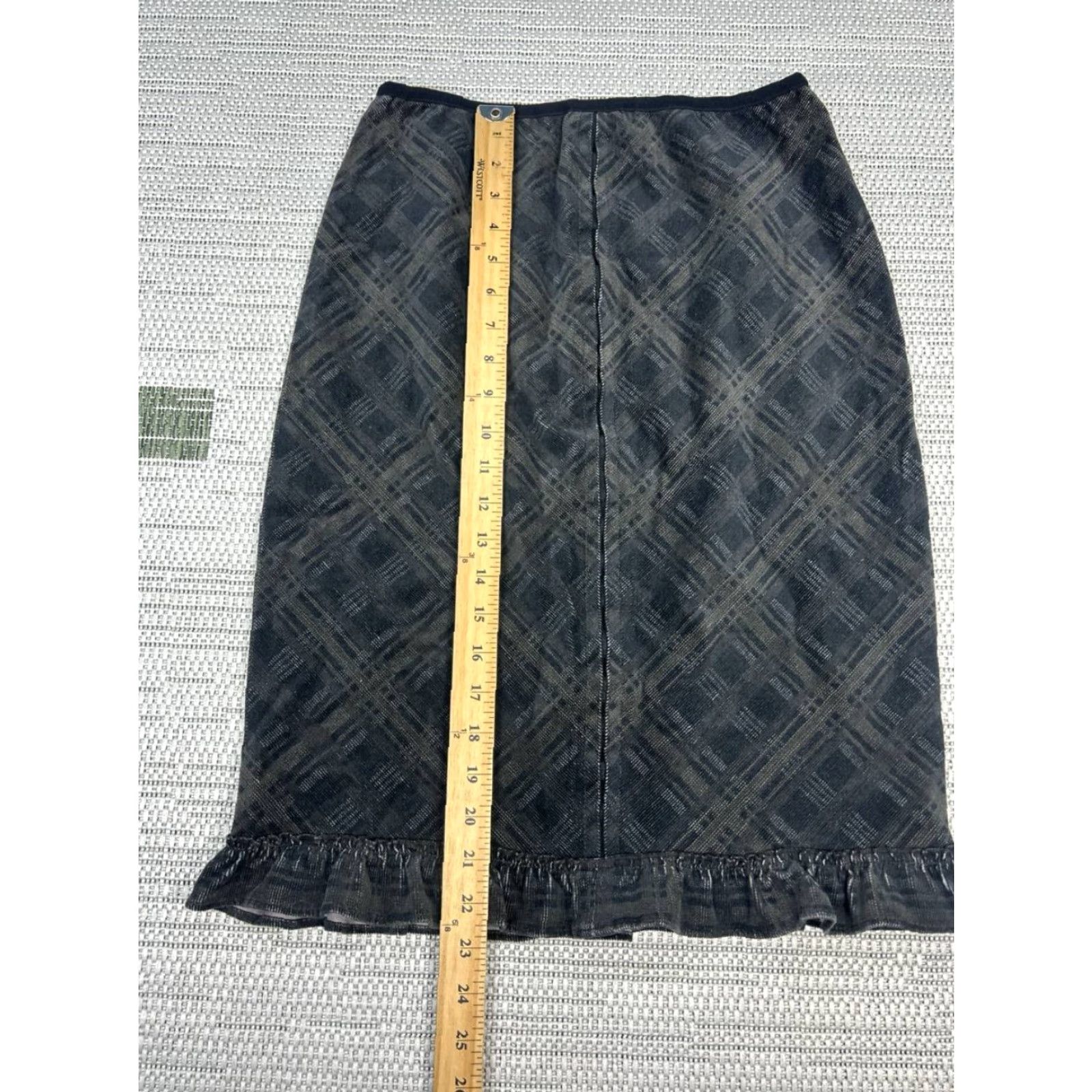 Free People Free People Pencil Skirt Women 8 Black Diagonal Plaid Cotton Back Zip Ruffle Hem Size 30" / US 8 / IT 44 - 3 Thumbnail
