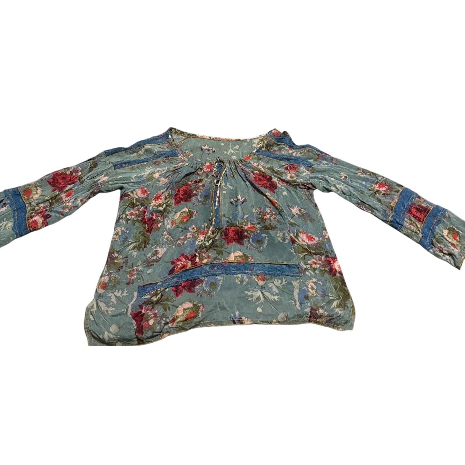 Johnny Was Multi Color Silk Long Sleeve Tunic with Lace Trim Size XL / US 12-14 / IT 48-50 - 8 Thumbnail