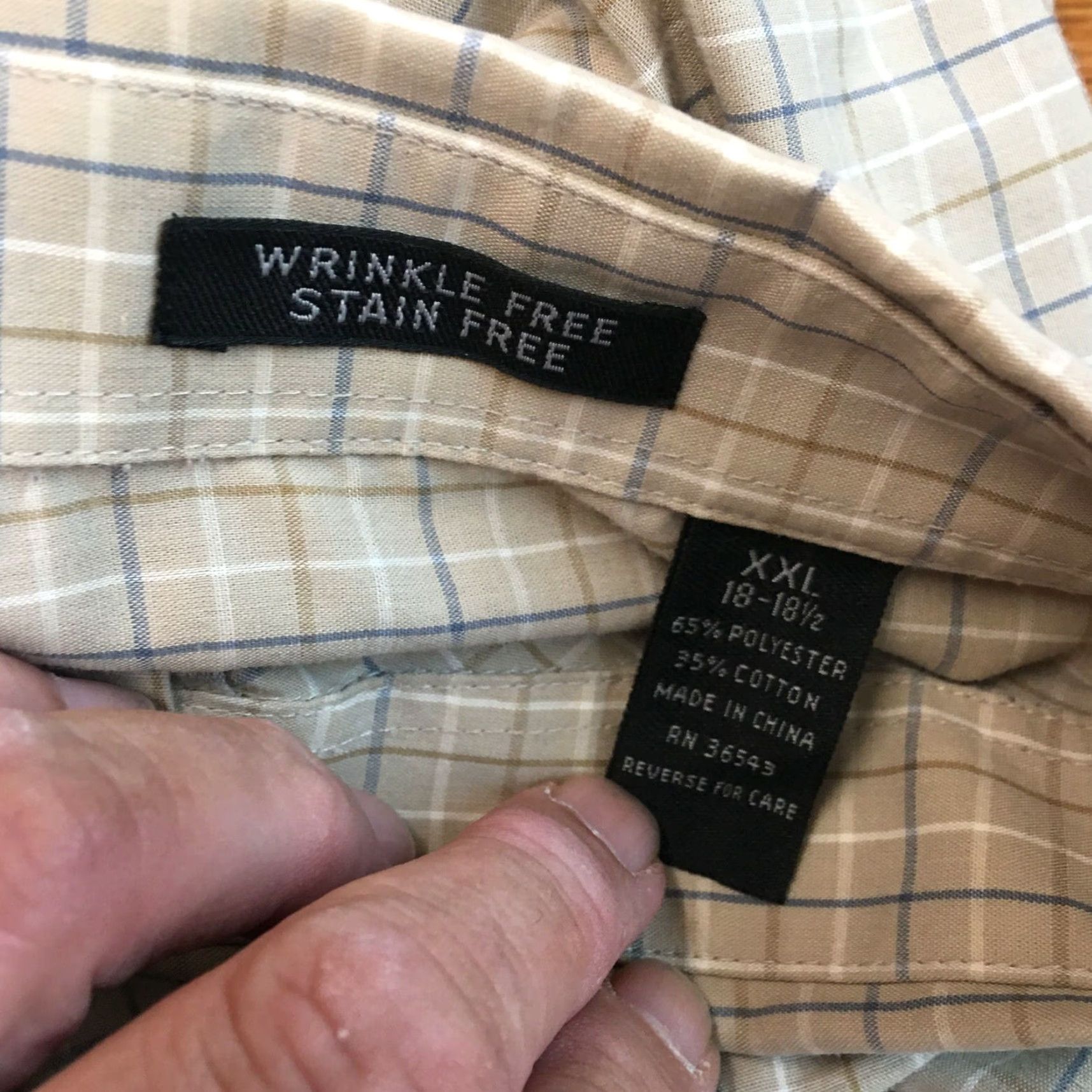 Van Heusen Van Heusen Mens Casual Check Beige Dress Shirt 2XL Wrinkle And Stain Free Button-Up Short Sleeve Mens Shirt Size US XXL / EU 58 / 5 - 4 Thumbnail
