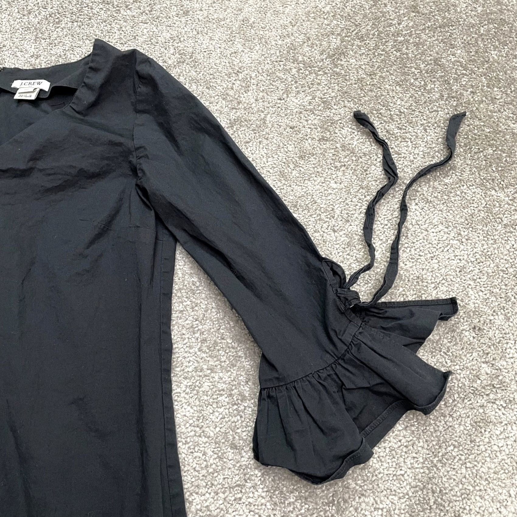 J.Crew J.Crew Classic Shift Midi Dress Womens 00 Solid Black V-Neck Ruffle Tie Sleeve Size XXS / US 00 / IT 34 - 3 Thumbnail
