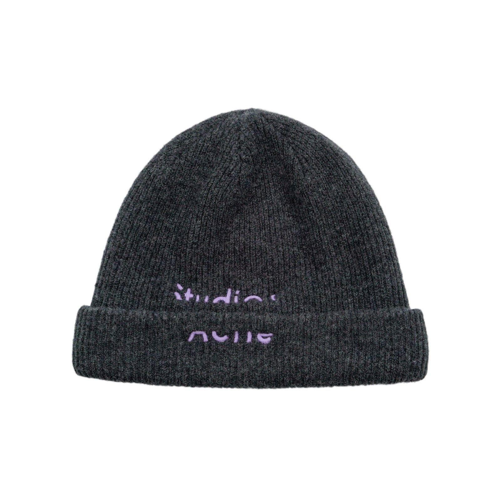 Acne Studios Acne Studios Dark Gray Wool Knit Embroidered Logo Beanie Hat Size ONE SIZE - 1 Thumbnail