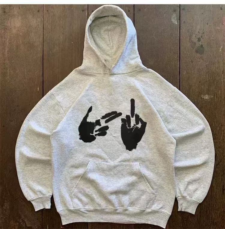 Vintage Grey retro finger print hoodie y2k Size US M / EU 48-50 / 2 - 1 Thumbnail