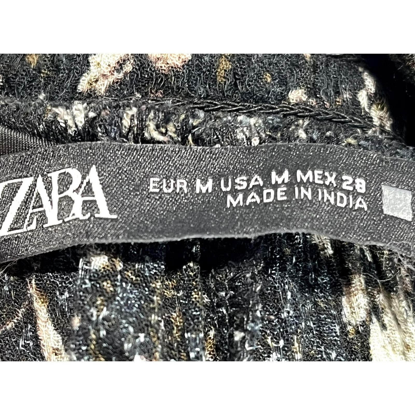 Zara Zara Mini Dress Womens M Boho Peasant Floral Dark Forest Fairy Long Sleeve Tie Front Gathered Waist Black Size M / US 6-8 / IT 42-44 - 7 Thumbnail
