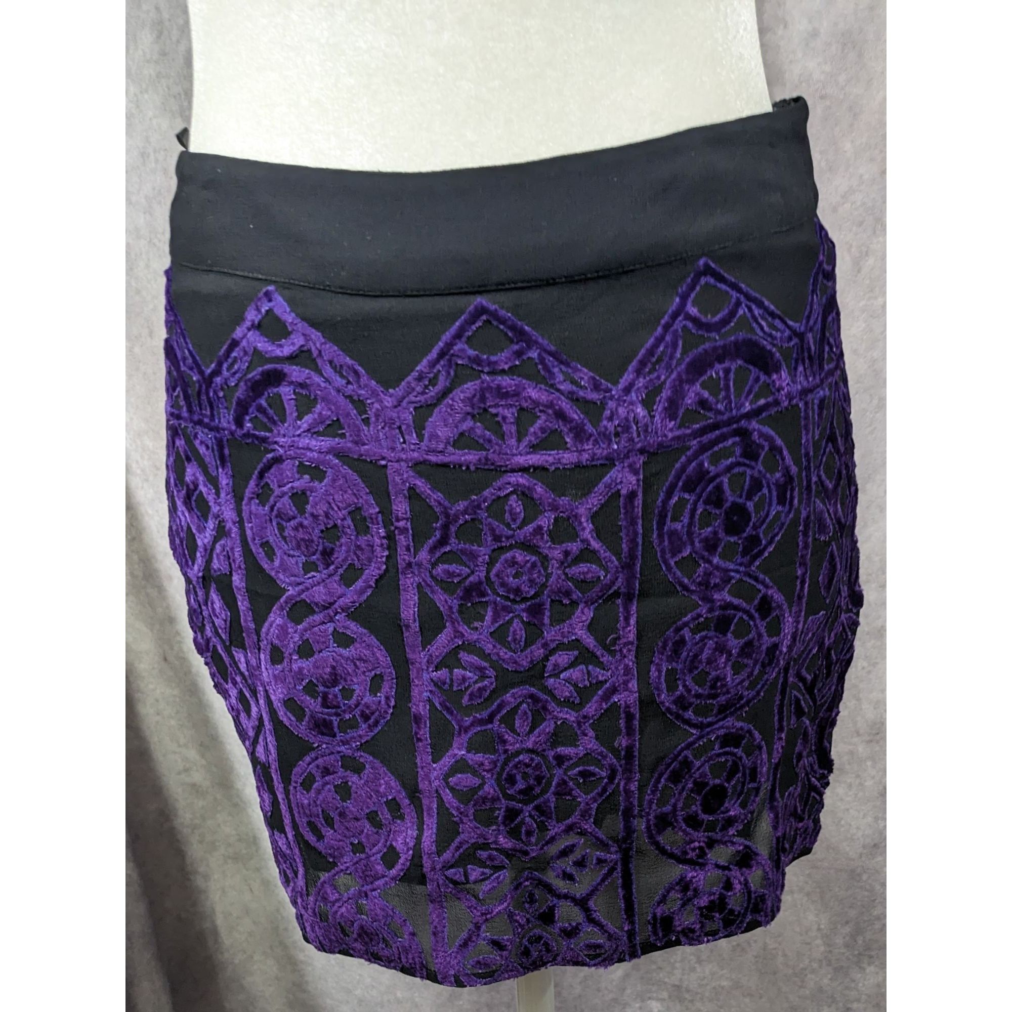 Rococo Sand Rococo Sand Gothic Purple And Black Burnt Out Velvet Mini Sk Size 29" - 5 Thumbnail
