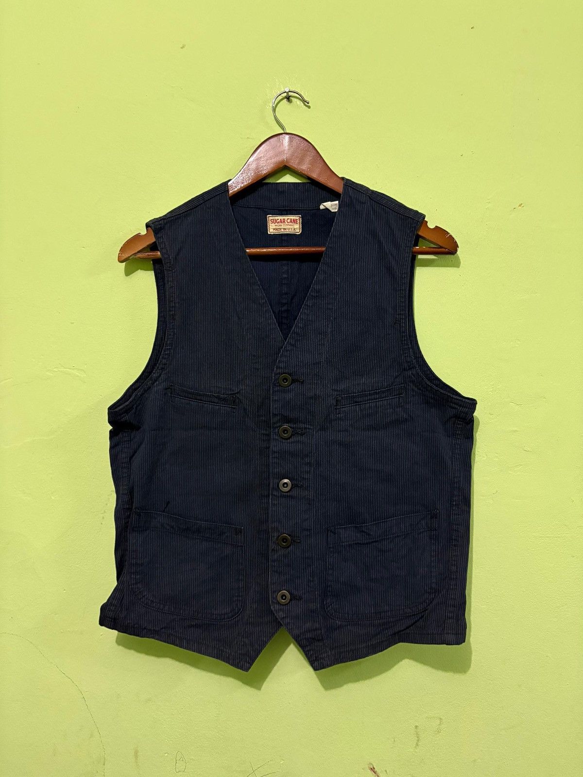 Vtg 90s Sugar Cane Stripe Vest Worker Clothing Made In USA