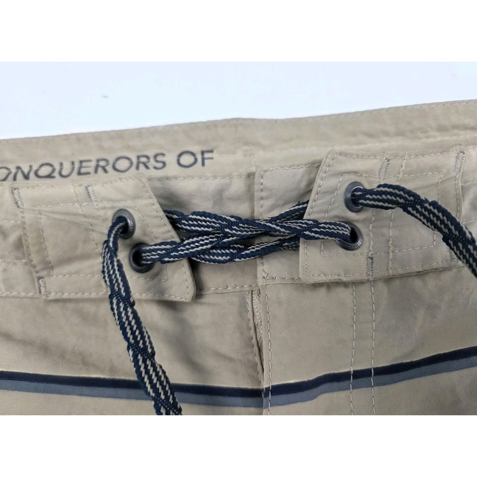Patagonia Patagonia Wavefarer Boardshorts Mens Beige Blue Striped Zipper Drawstring Pockets Back Pocket 36/7" Regular Nylon Canvas Beach Surfing Casual Size ONE SIZE - 4 Thumbnail