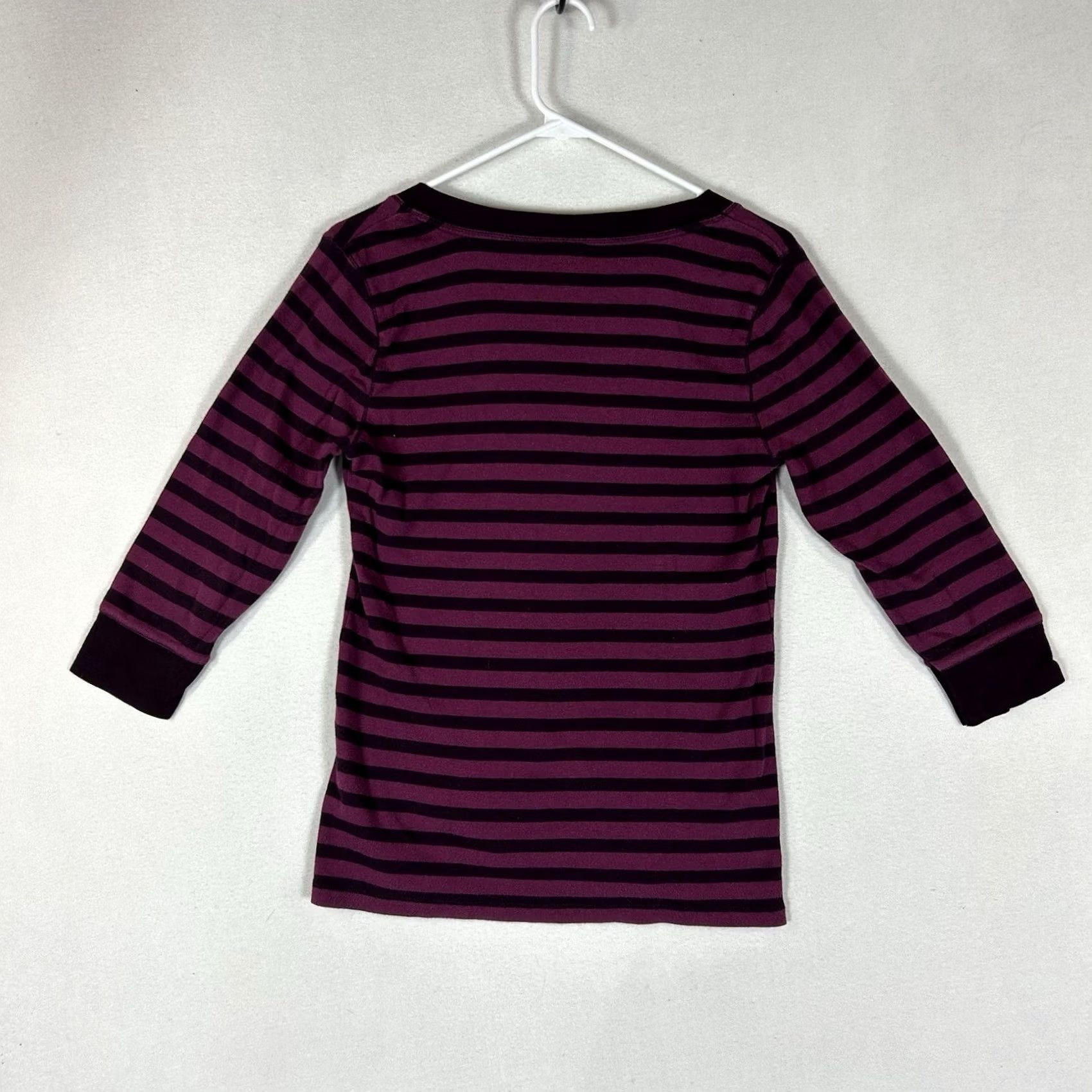 Gap Gap Shirt Womens Large Pink Striped V-Neck 3/4 Sleeve Cotton Tee Size L / US 10 / IT 46 - 6 Thumbnail