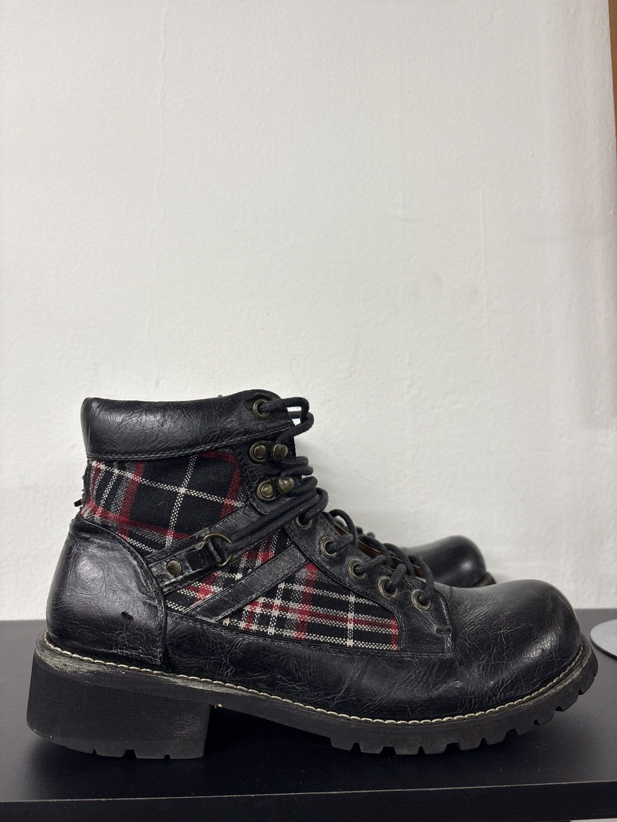 New Rock Asboo Gothic Punk Plaid Boots Studded Black Leather Size US 7.5 / EU 40-41 - 18 Thumbnail