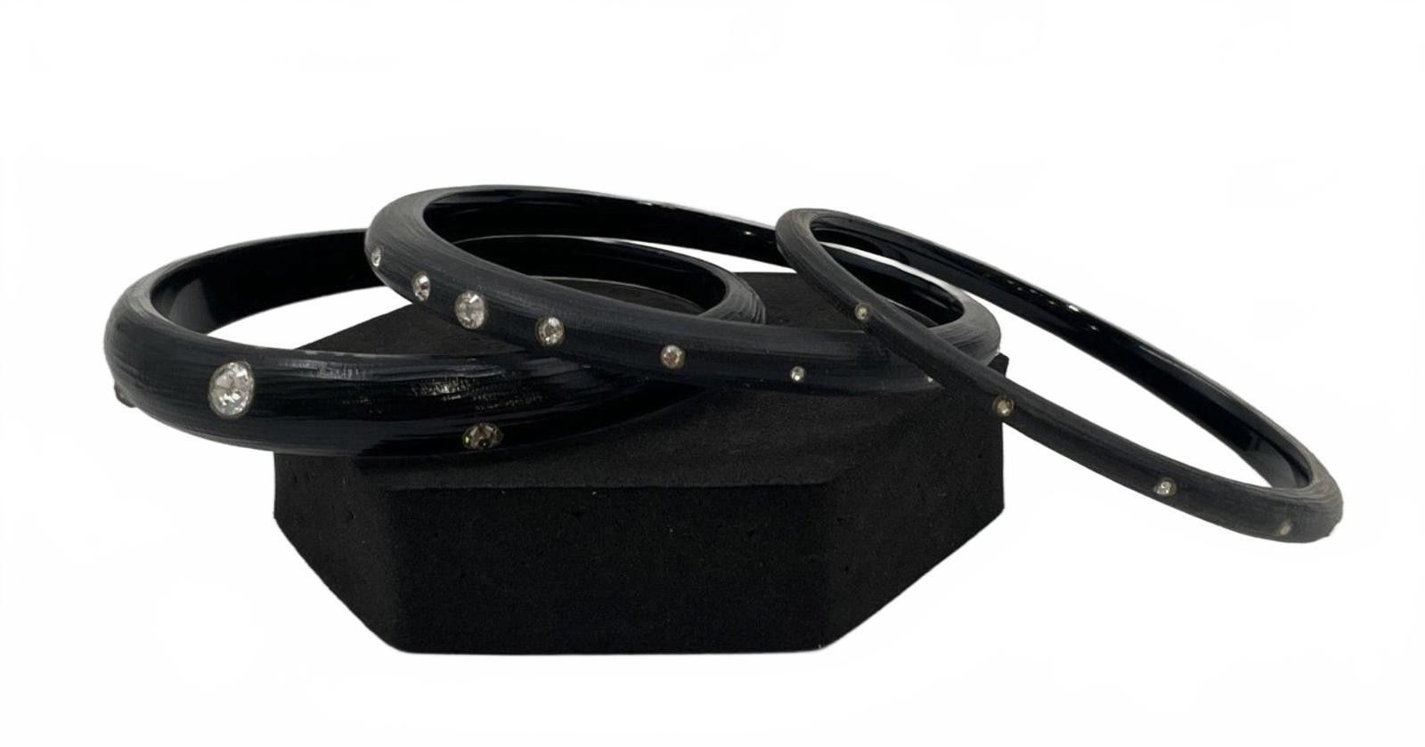 Other 3 Alexis Bittar Smokey Gray Black Lucite Bangles W Crystal Size ONE SIZE - 3 Thumbnail