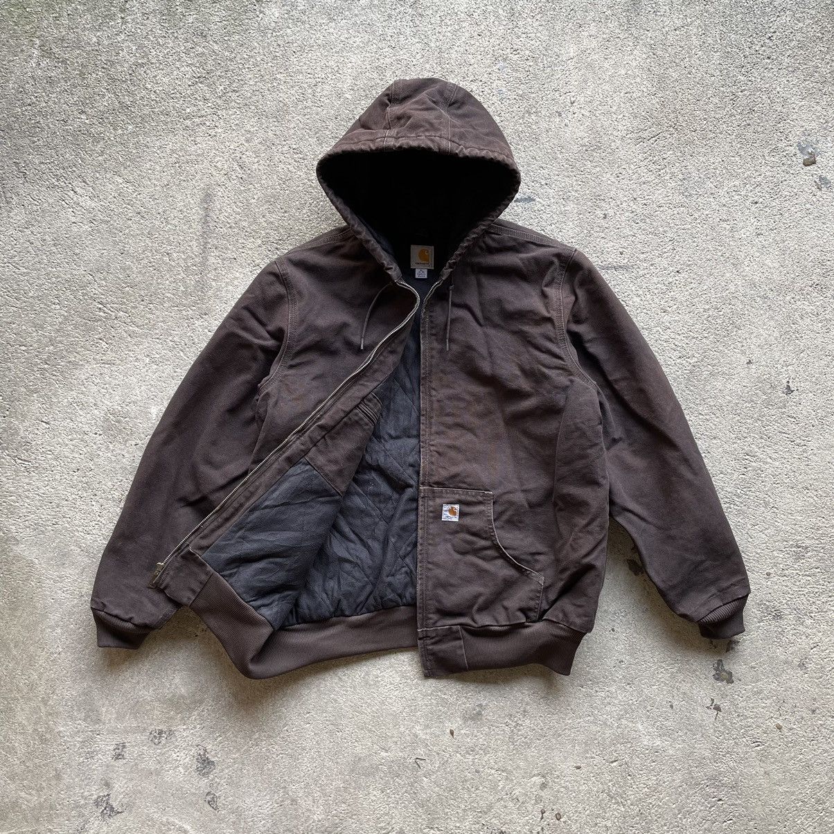 image of Vintage 00S Carhartt Hooded Jacket Yj130Dkb Dark Brown in Black, Men's (Size XL)