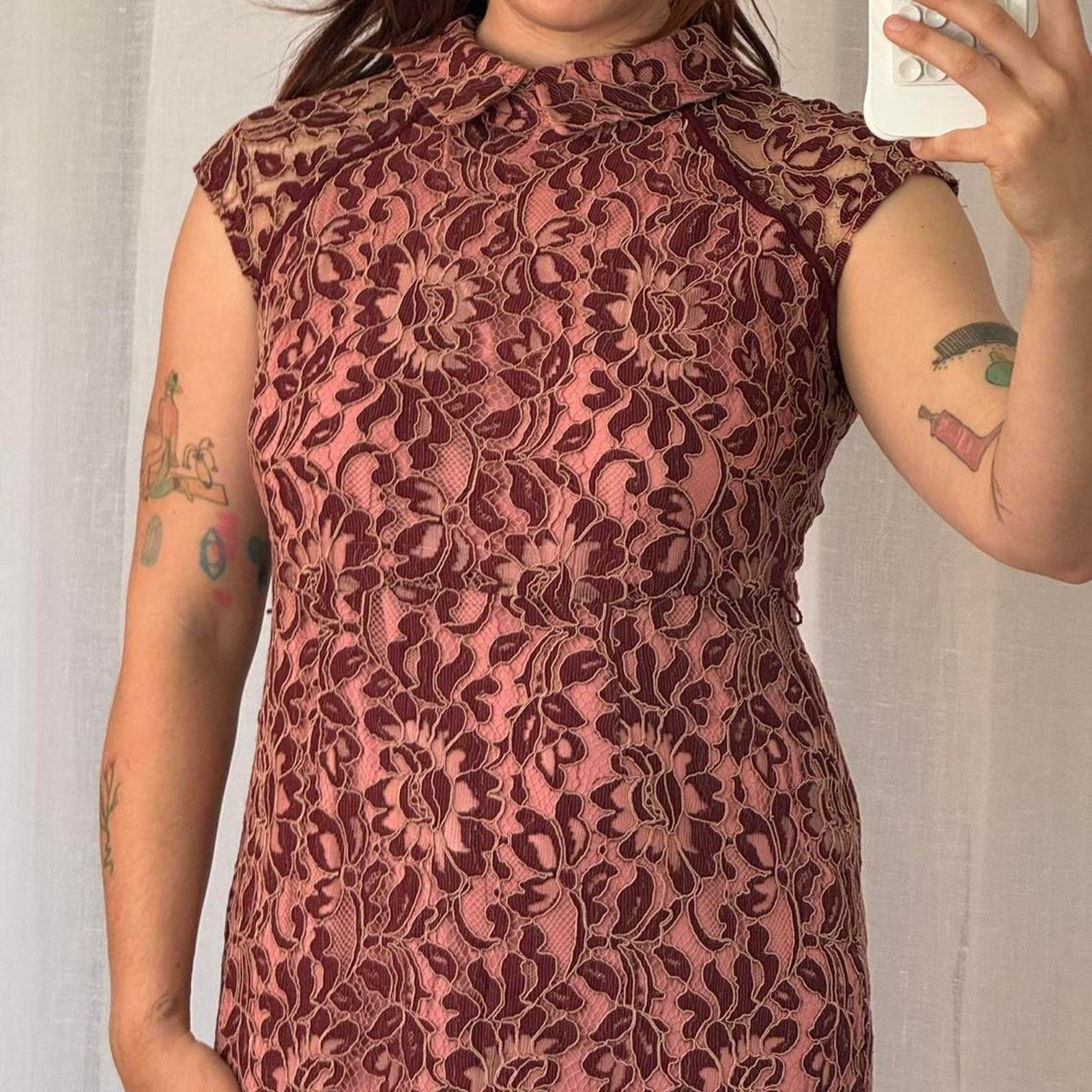 Other ✿ burgundy + blush lace midi dress ✿ Size L / US 10 / IT 46 - 2 Thumbnail