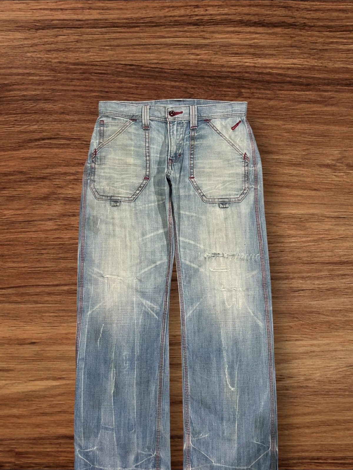 45rpm × Edwin × Japanese Brand Vintage Edwin Blue Trip 503 Red Thread Distressed Blue Jeans Size US 32 / EU 48 - 3 Thumbnail