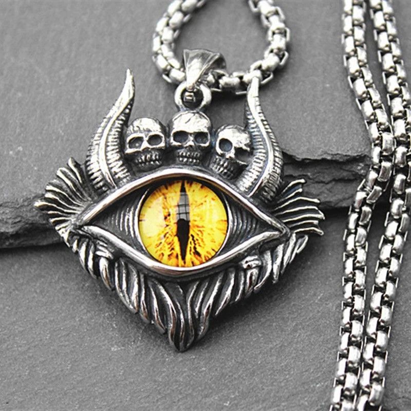 Vintage Retro Yellow Demon Eyes Necklace Size ONE SIZE - 1 Thumbnail