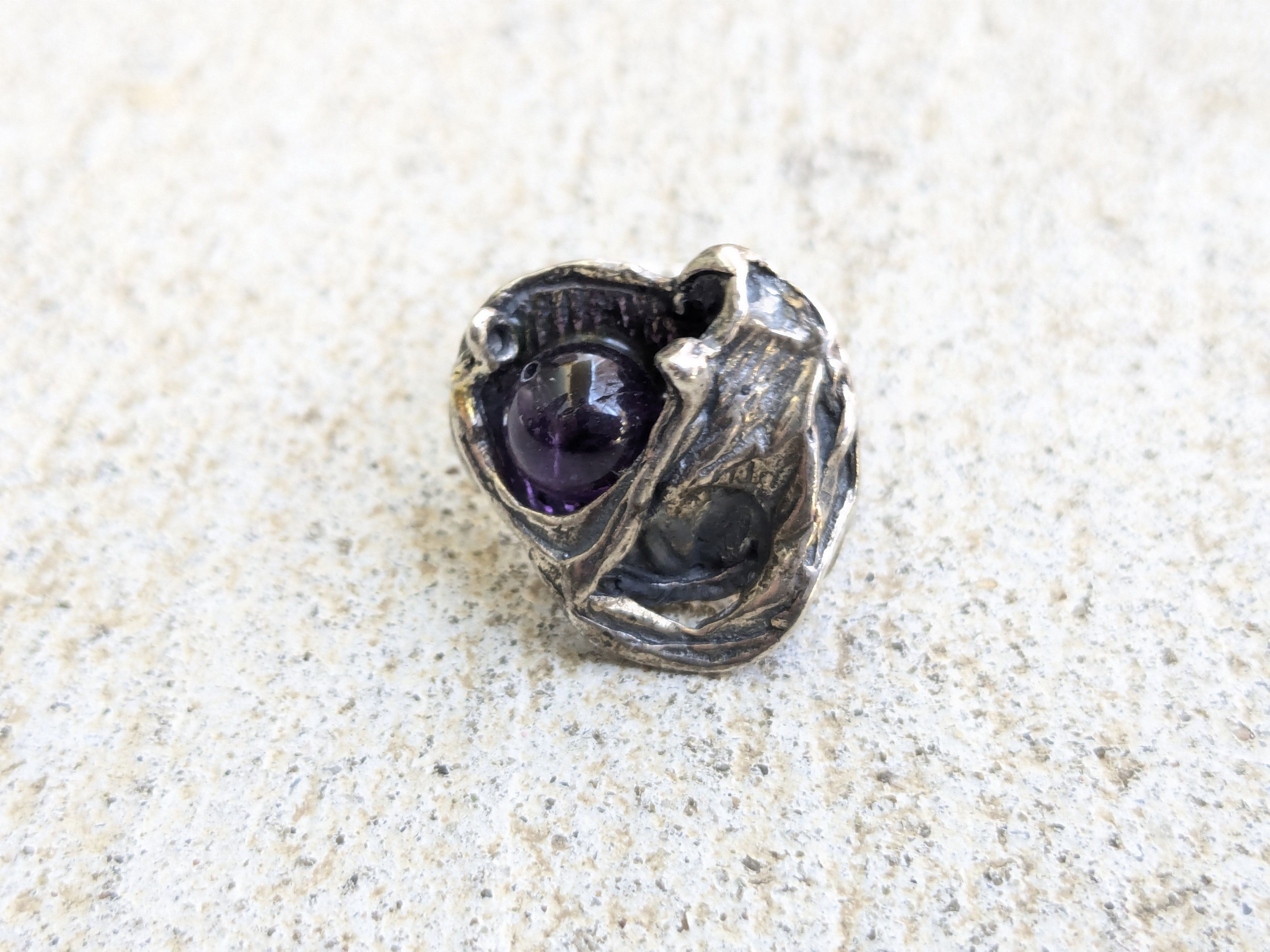 Jewelry × Vintage Vintage Sterling Silver Ring Purple Amethyst 6.5 Brutalist Size ONE SIZE - 6 Thumbnail