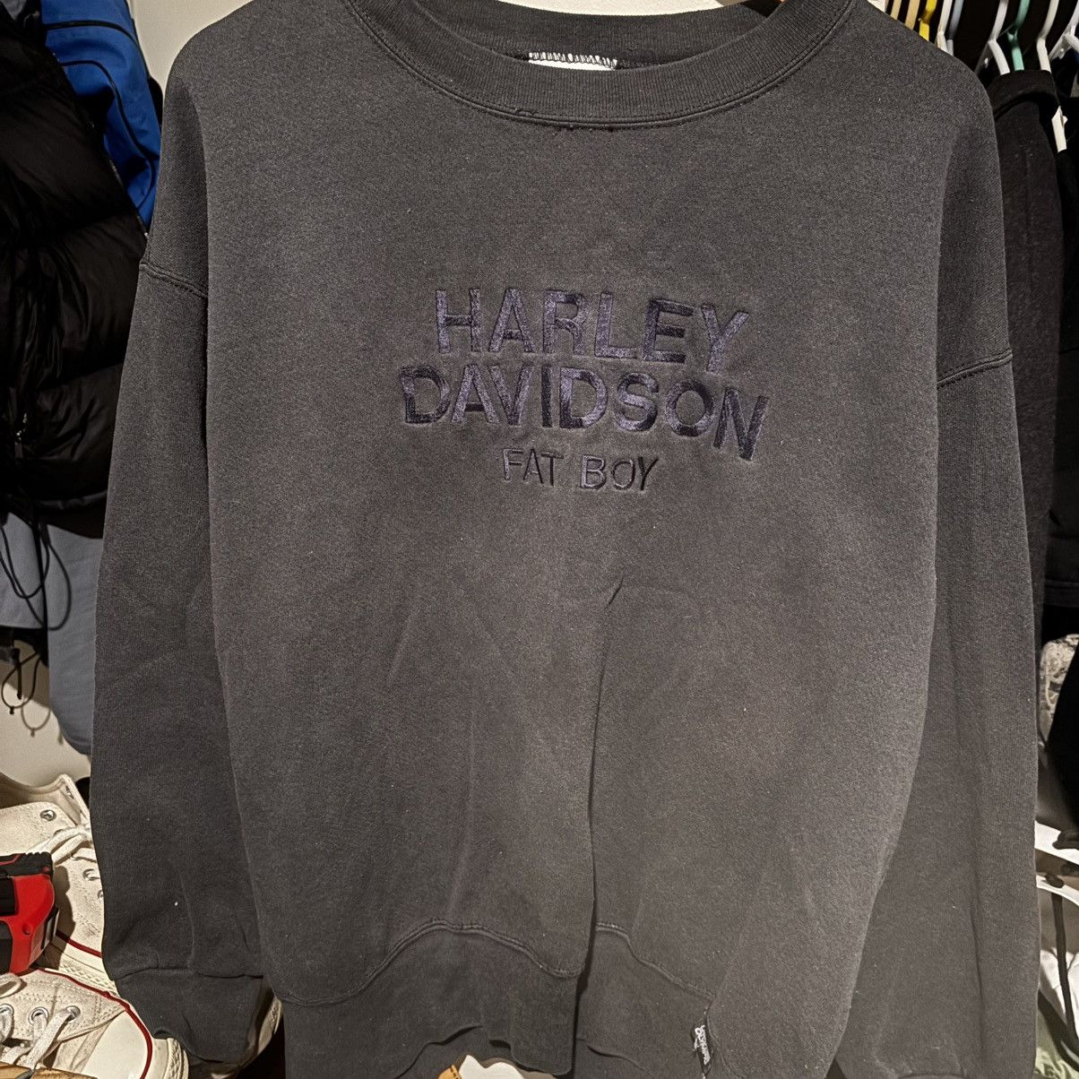 Harley Davidson Y2K 2000s Faded Harley-Davidson Fat Boy Black Faded Crewneck Size US L / EU 52-54 / 3 - 1 Thumbnail