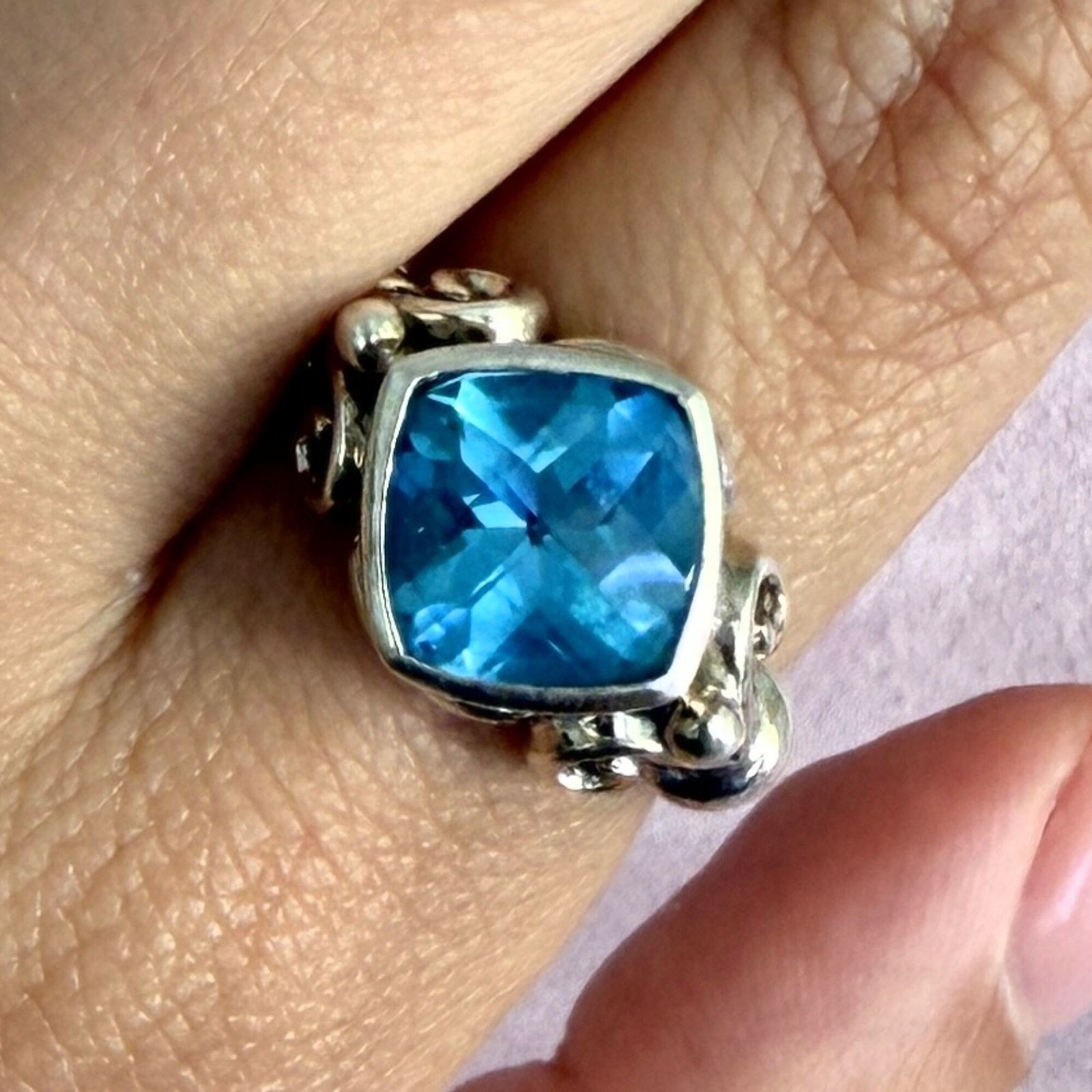 Sterling Silver sterling silver faceted blue topaz scroll ring size 7.5 Size ONE SIZE - 1 Thumbnail