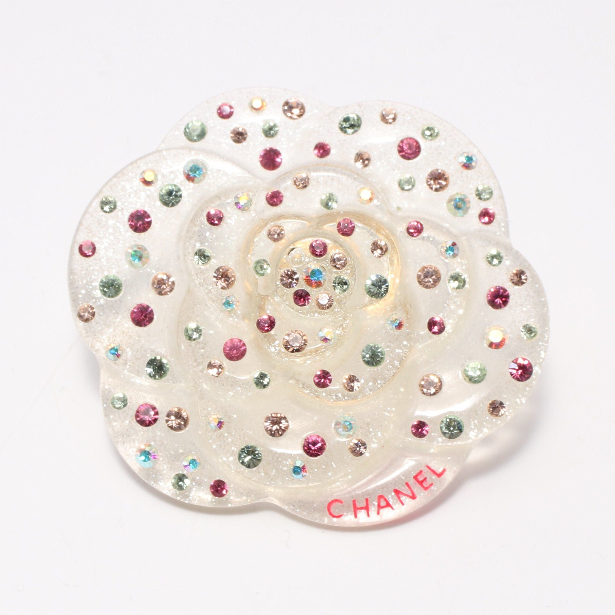 Chanel Chanel Camellia Pin Brooch Rhinestone Clear Multicolor 04A Size ONE SIZE - 1 Thumbnail