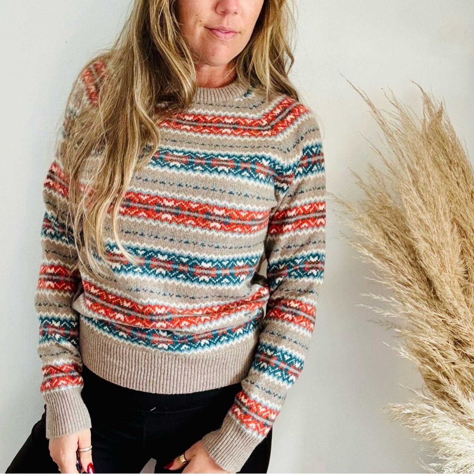 J.Crew J CREW Beige Tan Fair Isle Knit Stripe $228 Pullover Sweater Size S / US 4 / IT 40 - 7 Thumbnail