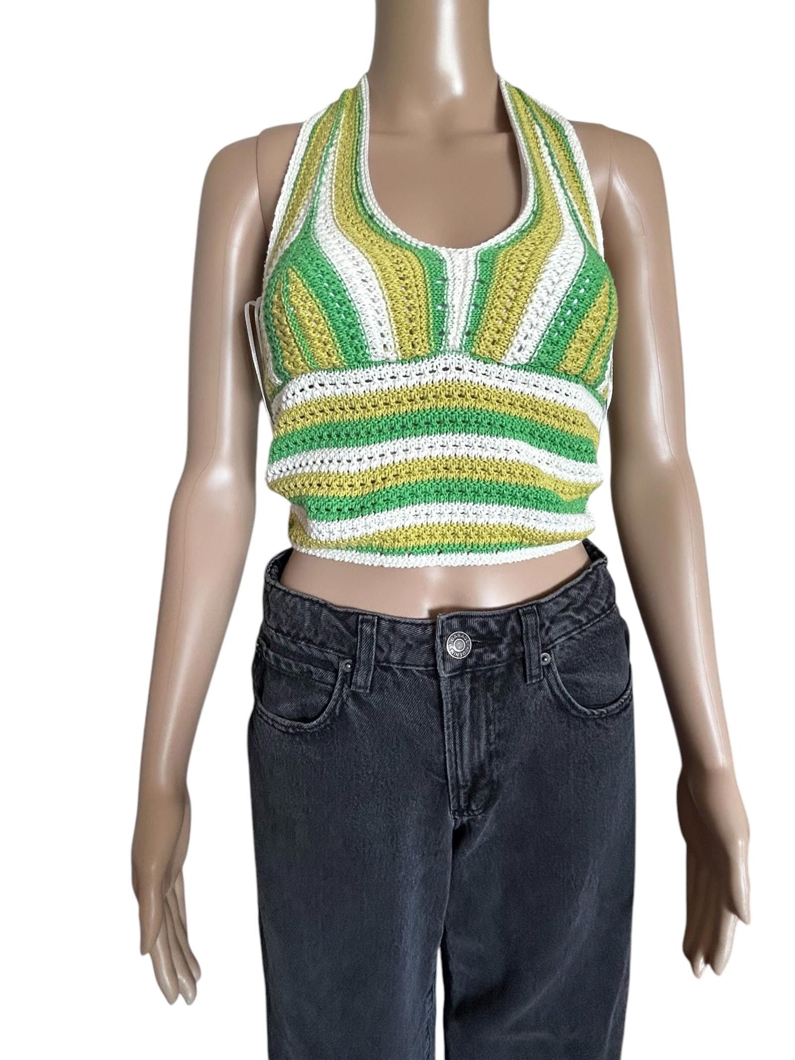 Designer Bluenotes Striped Crochet Halter Top - Size S Size S / US 4 / IT 40 - 1 Thumbnail