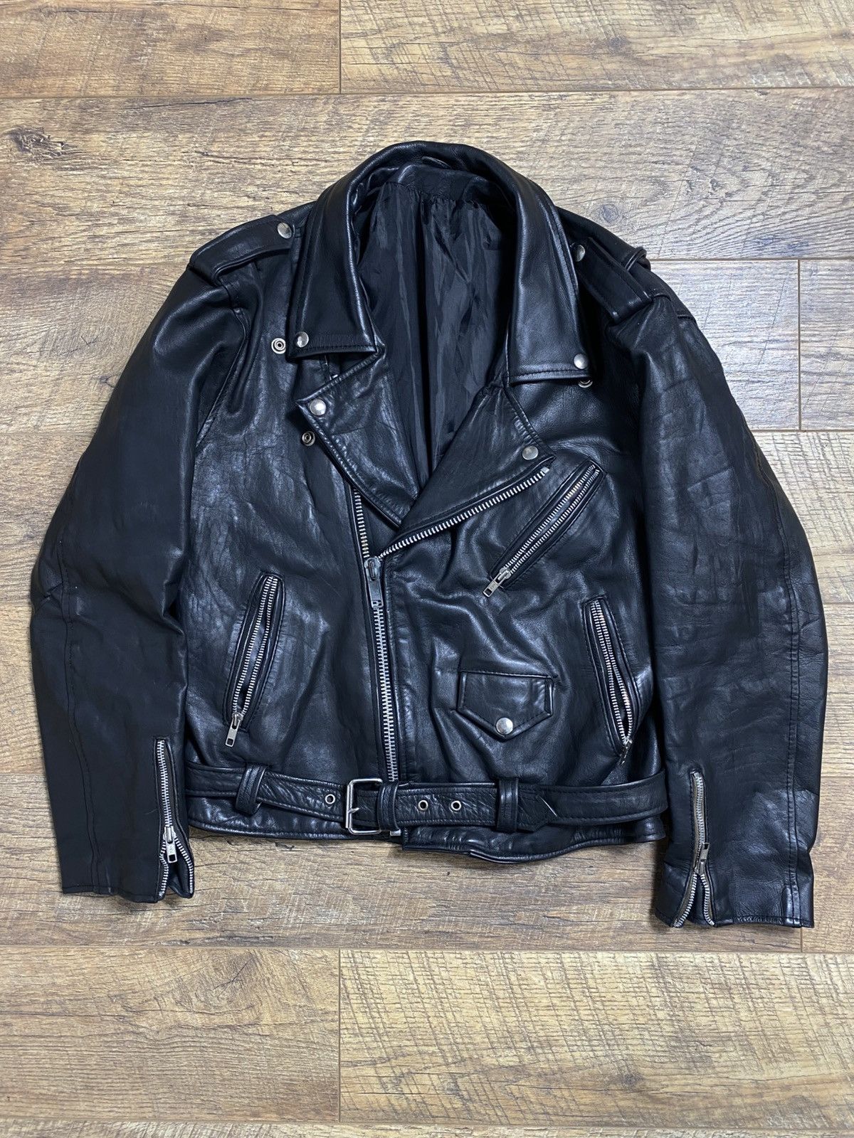 Leather Classic Black Leather Double Rider Biker Jacket Size S, YKK Size US S / EU 44-46 / 1 - 1 Thumbnail