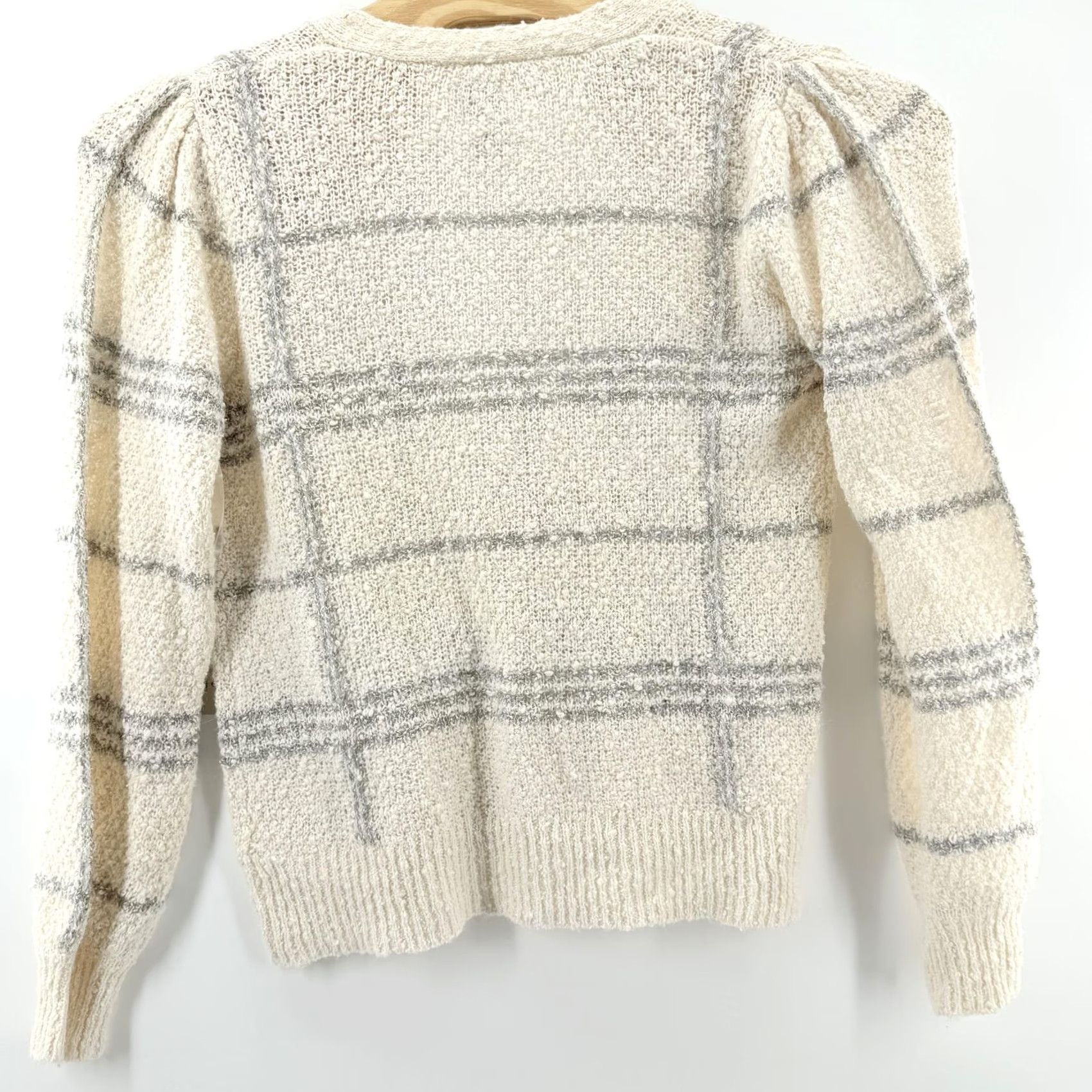 Joie VINTAGE Joie Sweater Womens Large Cream Gray Plaid Button Cardigan Soft Knit Boucle NWT Size L / US 10 / IT 46 - 3 Thumbnail