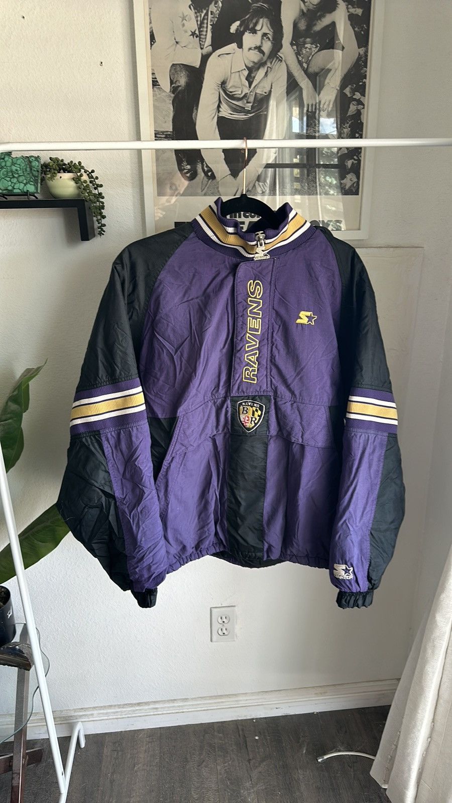 Image of 90's Starter Baltimore Ravens Pullover Halfzip Jacket in Purple, Men's (Size XL)