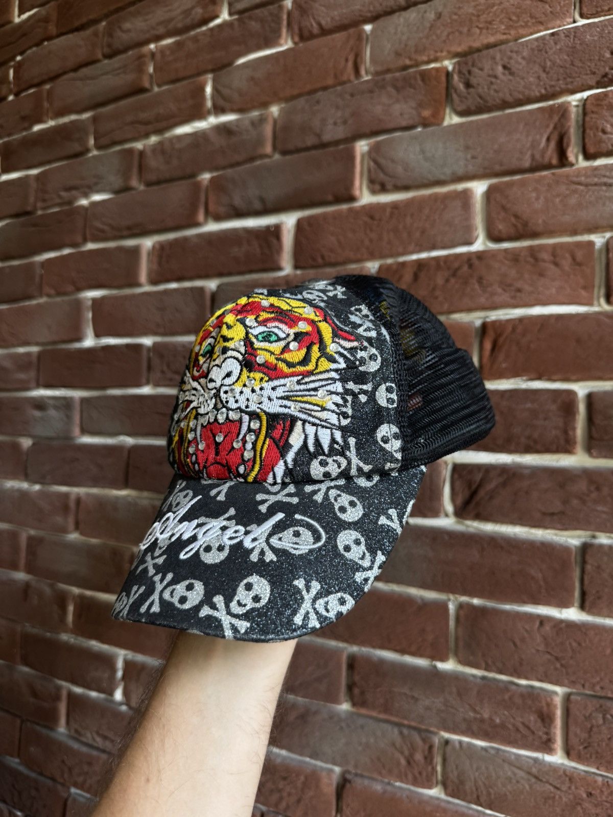 Ed Hardy Rare Vintage Ed Hardy Tiger Skull Hat Cap Y2K Drip Hype Size ONE SIZE - 2 Thumbnail